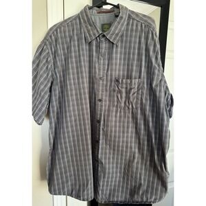 Vintage Timberland Men's Shortsleeved Button-down Shirt Gray 95% Cotton Size XXL